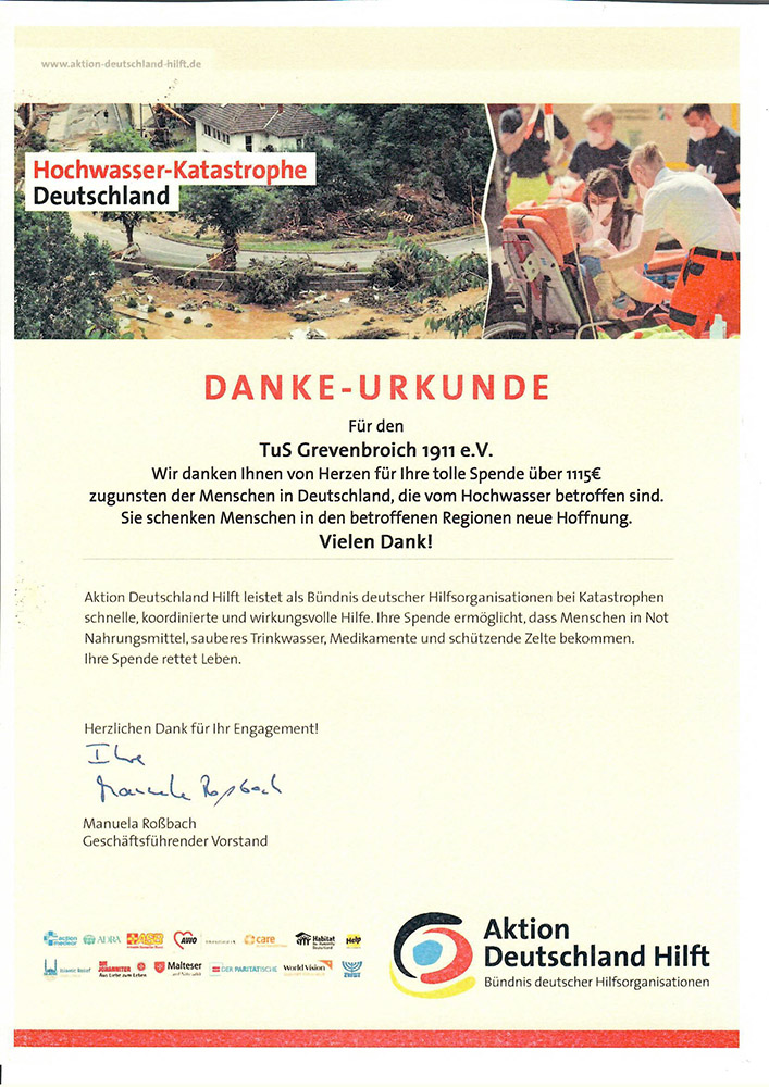 DANKE Urkunde Hochwasser